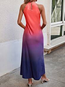 SHEIN LUNE Women's Gradient Halter Neck Sleeveless Dress - Multicolor - View 2