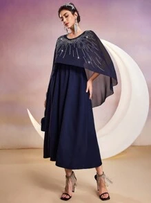 Modelyn Đầm dạ hội dài đính đá lấp lánh cho nữ - Màu xanh hải quân - Xem 6