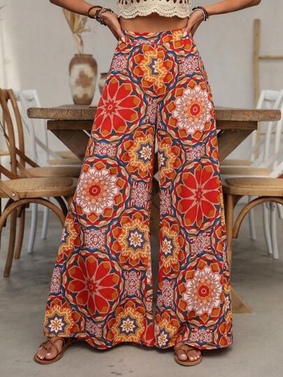 EMERY ROSE Women's Wide Leg Mandala Print Pants Fall Cloth For Women