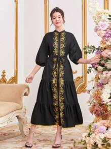 SHEIN Elegantes Farbblock Blumenkleid Für Teenager-mädchen