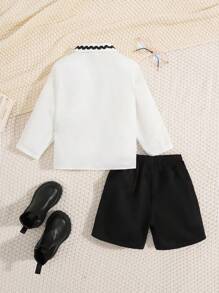 SHEIN Young Boys' Matching Colorful Edged Shirt And Shorts Set, Gentleman Style