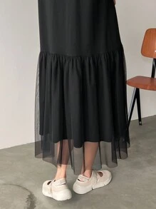 FRIFUL Ladies' Black Meshed Splicing Mesh Dress - Black - View 9