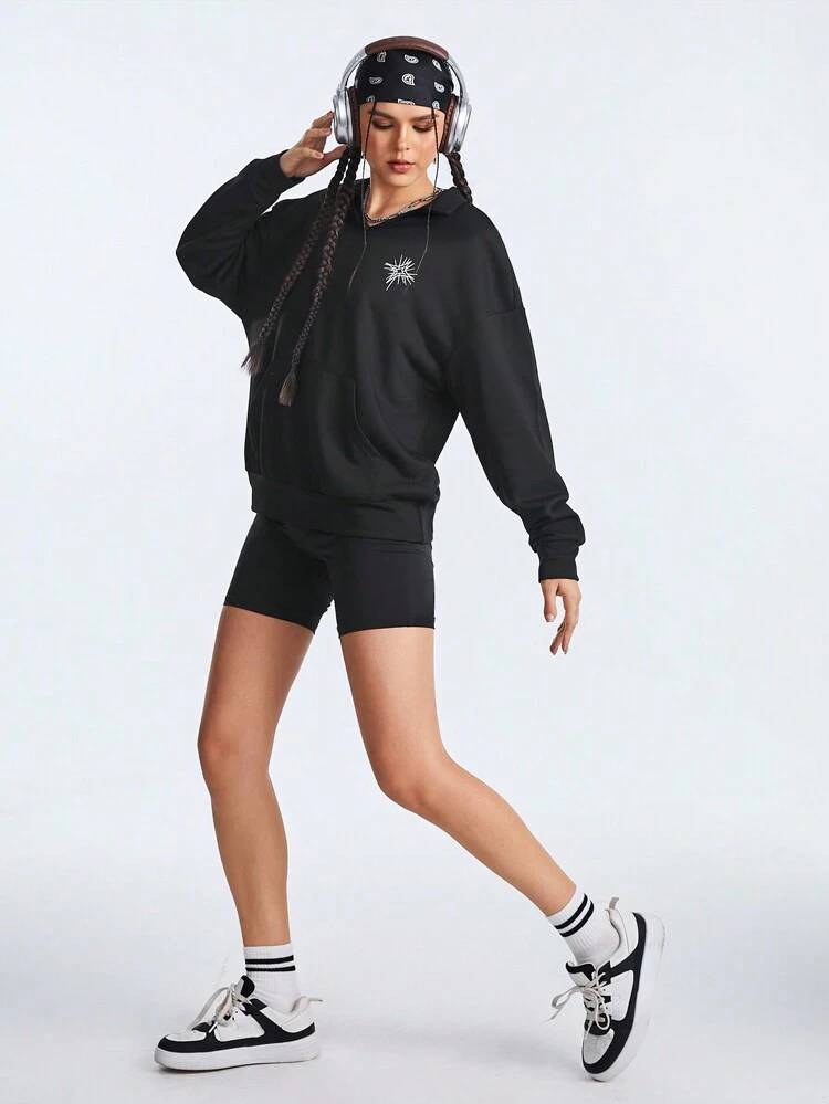 Women's Star Print Turn-Down Collar Sports Sweatshirt