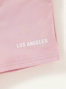 Cozy Pixies Baby Girls' Casual Round Neck Top & Shorts Set With Letter Print Matching Set