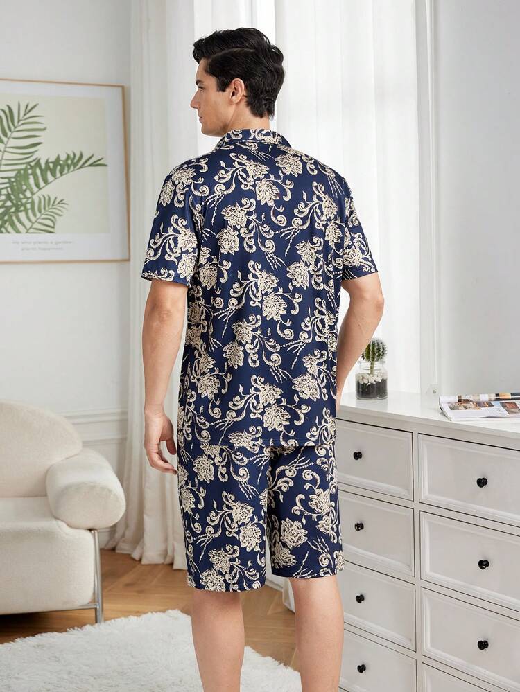 Men's Printed Short Sleeve Shirt And Home Suit