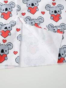 Young Girl's Heart & Koala Printed Round Neck Short Sleeve Cover Up Top - Multicolor - View 8