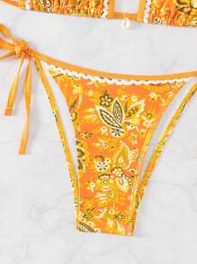 Swim Mod Summer Beach Women's Plant Printed Halter Neck Bikini Set