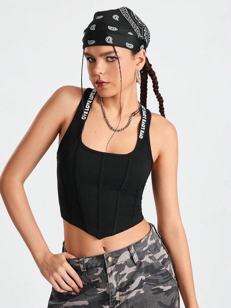 Women's Summer Asymmetrical Hem Letter Graphic Crop Sports Tank Top