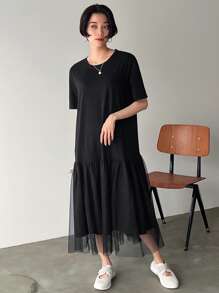 FRIFUL Ladies' Black Meshed Splicing Mesh Dress - Black - View 7