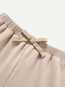 Cozy Pixies 4pcs Baby Boys' Solid Color Decorative Woven Label Short Sleeve Pullover Top And Shorts Set Matching Set - Khaki - View 5