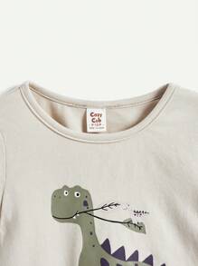 Cozy Pixies 3pcs Baby Boy Set Of Letter Print, Cartoon Dinosaur Print And Solid Color Tee