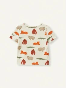 Cozy Pixies Em bé Con trai Vừa Khít Bộ đồ ngủ , Bao gồm Hoạt hình Mô hình Áo , Giải trí Quần short Và , 4pcs - Màu be - Xem 2