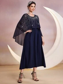 Modelyn Đầm dạ hội dài đính đá lấp lánh cho nữ - Màu xanh hải quân - Xem 7