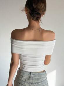 DAZY 女士纯色露肩修身T恤，短款上衣女士外出上衣