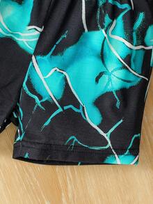 假日風格寶寶男孩3入組閃電印花圓領短袖T恤+酷炫漁夫帽+沙灘短褲，春夏時尚可愛休閒 - 彩色 - 查看 6