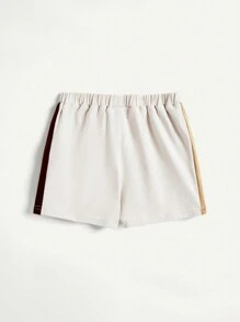 Baby Boy Color-Block Letter Pattern Round Neck Short Sleeve Top And Casual Shorts Set - Apricot - View 4