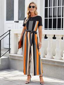 EMERY ROSE Của phụ nữ In Hình học Vá lại Áo liền quần - màu đen - Xem 1