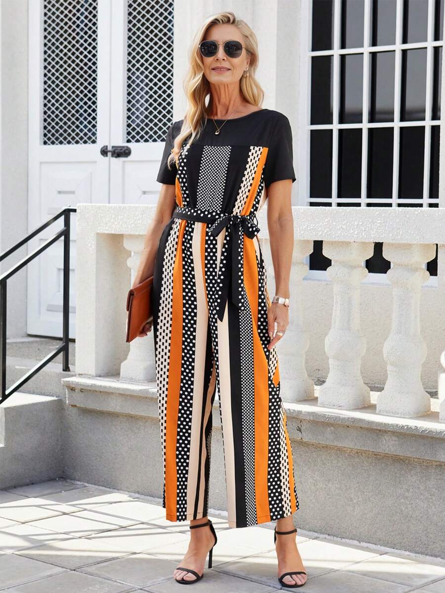 EMERY ROSE Của phụ nữ In Hình học Vá lại Áo liền quần - màu đen - Xem 1