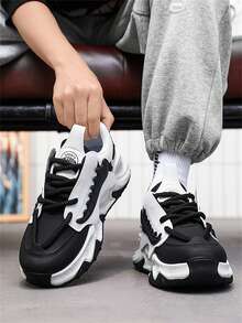 2024春季新款男士時尚運動鞋,全年適用厚底粗跟鞋,多種顏色,適合嘻哈、步行、街頭和滑板等場合 - 黑與白 - 查看 4