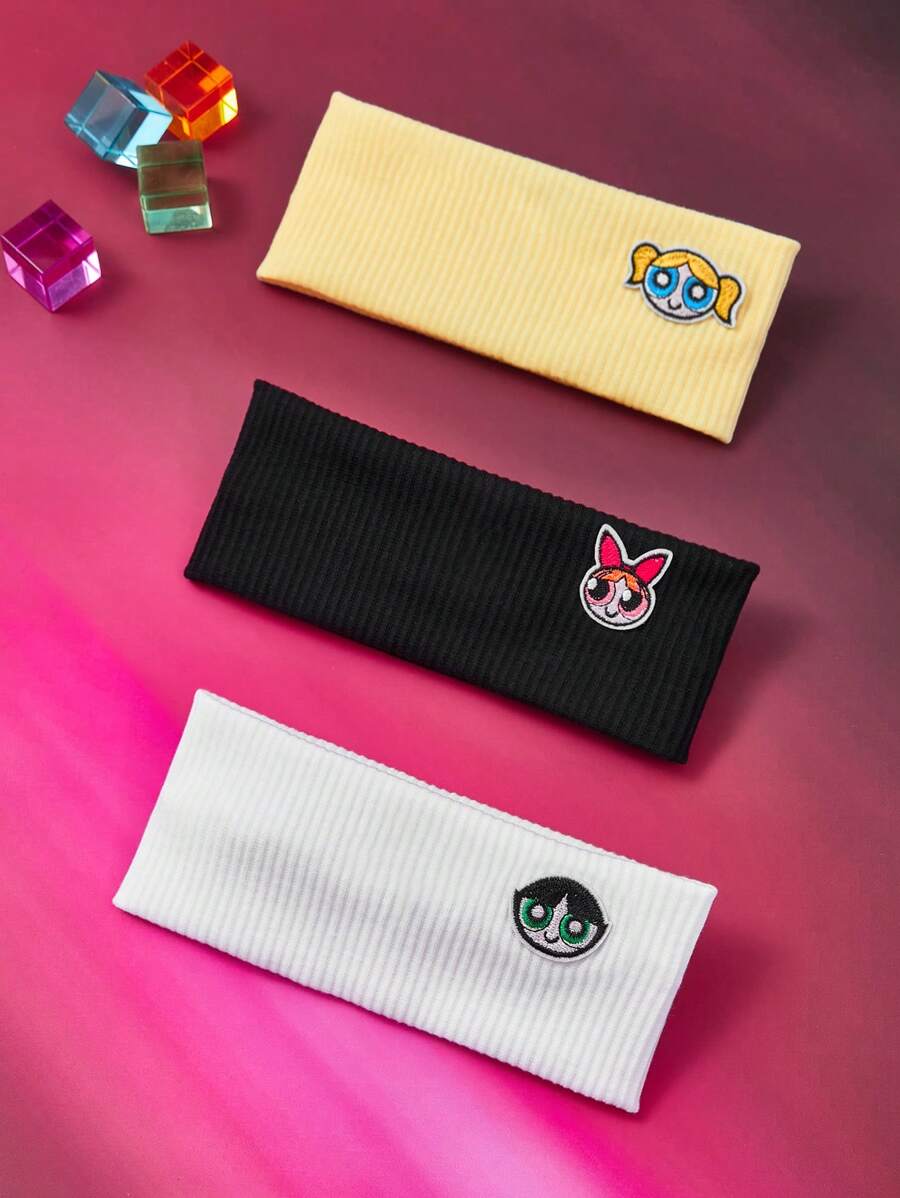 THE POWERPUFF GIRLS X SHEIN 3 Pcs/Set Multicolor Elastic Hair Band, Suitable For Daily Use, Hair Band, Headband, Sweatband,Y 2 K, Sport - Multicolor - View 1