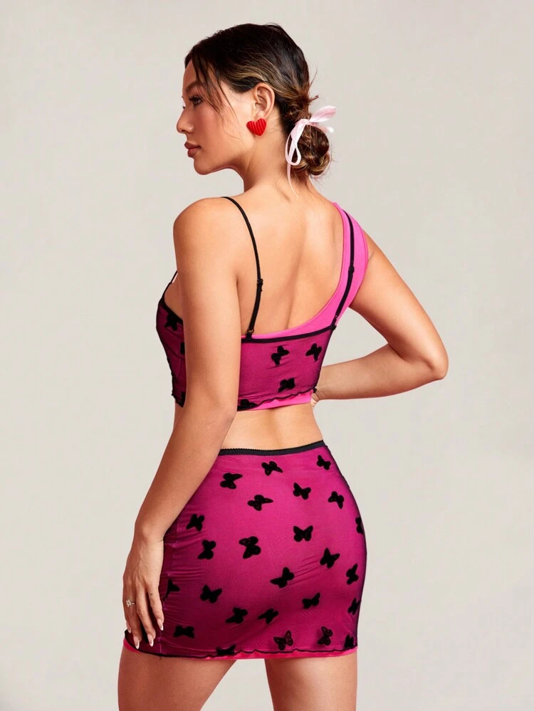 2pcs/Set Lettuce Edge Butterfly Embroidery Mesh Overlay Outfit