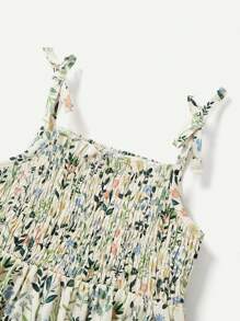 Cozy Pixies Baby Girl Floral Pattern Waist Cinched Spaghetti Strap Dress