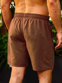 Surfspeed Men's Letter Patch Knee-Length Swim Shorts - Khaki - View 2