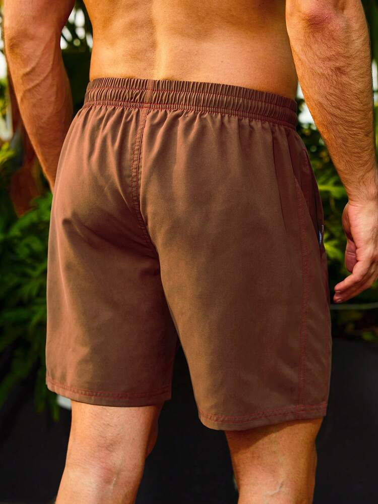 Men's Letter Patch Knee-Length Swim Shorts