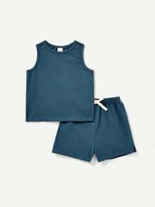 Cozy Pixies 4pcs Baby Boy Solid Color Vest & Bow Decoration Casual Shorts Set Matching Set