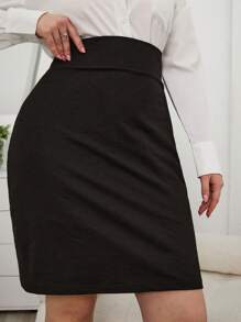 RueChic Plus Split Hem Straight Leg Skirt - Black - View 3