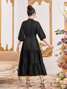 SHEIN Elegantes Farbblock Blumenkleid Für Teenager-mädchen