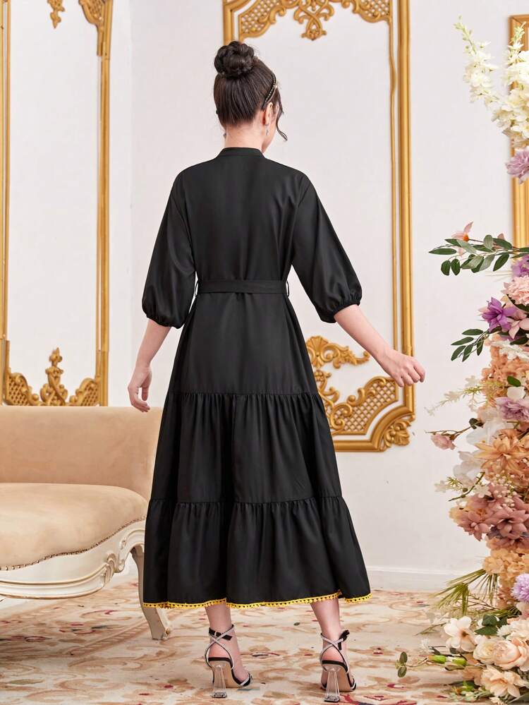 Teenage Girls' Elegant Color-Block Floral Printed Dress