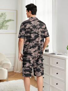 Men's Plant Printed Homewear Set - Black - View 2
