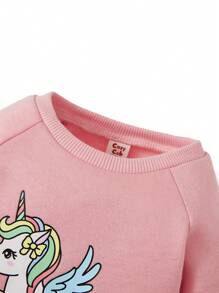Cozy Pixies Baby Girl Unicorn Print Raglan Sleeve Sweatshirt & Sweatpants - Pink - View 3