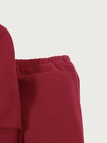 Cozy Pixies Baby Boy Letter Pattern Hoodie & Sweatpants Baby Hoodie Set - Burgundy - View 3