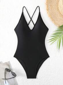 Swim Basics Summer Beach Ladies' Back-Crossing Adjustable Strap One Piece Swimsuit Carnival