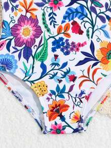Baby Girl Random Flower Print Cami One-Piece Swimsuit - Multicolor - View 4