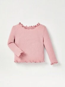 Cozy Pixies Newborn Baby Girl Lettuce Trim Ribbed Knit PJ Set - Baby Pink - View 5