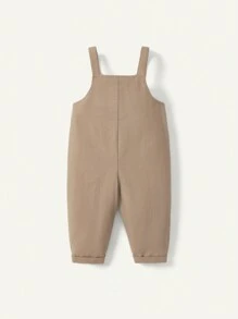 Cozy Pixies Peto informal de unicolor sin mangas con botones delanteros y pantalones con tirantes para bebé niño - Caqui - Ver 2