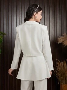 Modelyn 女性實色翻領雙排扣西裝外套 - 白色 - 查看 6