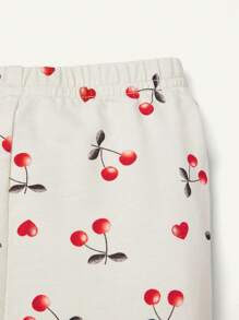 Cozy Pixies Atuendo De 2 Piezas Para Bebé Niña, Con Blusa De Cuello Redondo Con Mangas Cortas Con Patrón De Letras Y Pantalón Con Estampado De Cereza Y Huellas