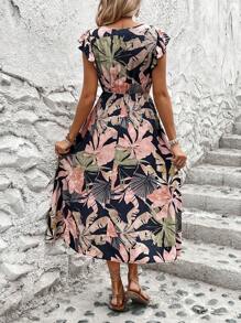 SHEIN Clasi 女士植物印花不对称下摆长款连衣裙