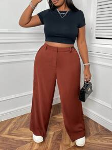 SHEIN EZwear Damenhose In Übergröße, Einfarbig Und Locker Geschnitten Für Anzüge