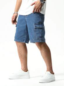 Manfinity EZcore Men's Casual Cargo Denim Shorts Baggy Cargo Plain Blue Vacation Basic Rapper Jorts Going Out Hang Out Commute Street