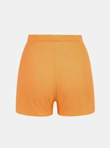 少女休閒運動純色麻花短袖t恤和短褲套裝,帶補丁細節