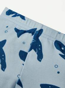 Cozy Pixies 嬰兒男童貼身鯊魚圖案圓領長袖上衣和長褲家居睡衣套裝 - 霧霾藍 - 查看 7