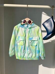 SHEIN 1pc Young Boys' Macaron Color Series Dyeing Hooded Anti-Uv Jacket,Casual & Fashionable & Breathable & Soft Comfortable Versatile Jacket For Spring - Multicolor - View 1