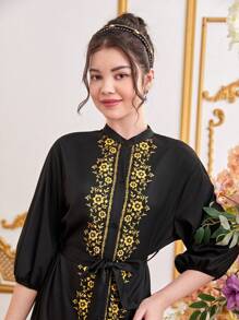 SHEIN Elegantes Farbblock Blumenkleid Für Teenager-mädchen