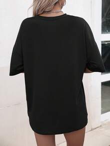 SHEIN Essnce Camiseta Impresa Con Sol, Luna, Estrellas Y Ojo - Negro - Ver 2