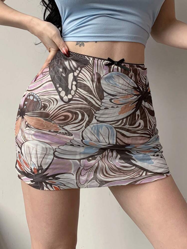 Women's Butterfly Print Mesh Skirt Fall Skirts